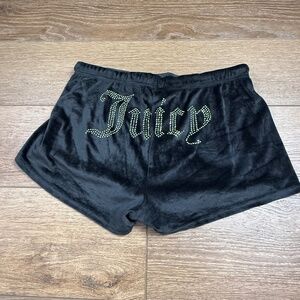 Juicy Couture Black Velour Sleep Shorts Y2K Rhinestone Logo Pajama Bottoms, M